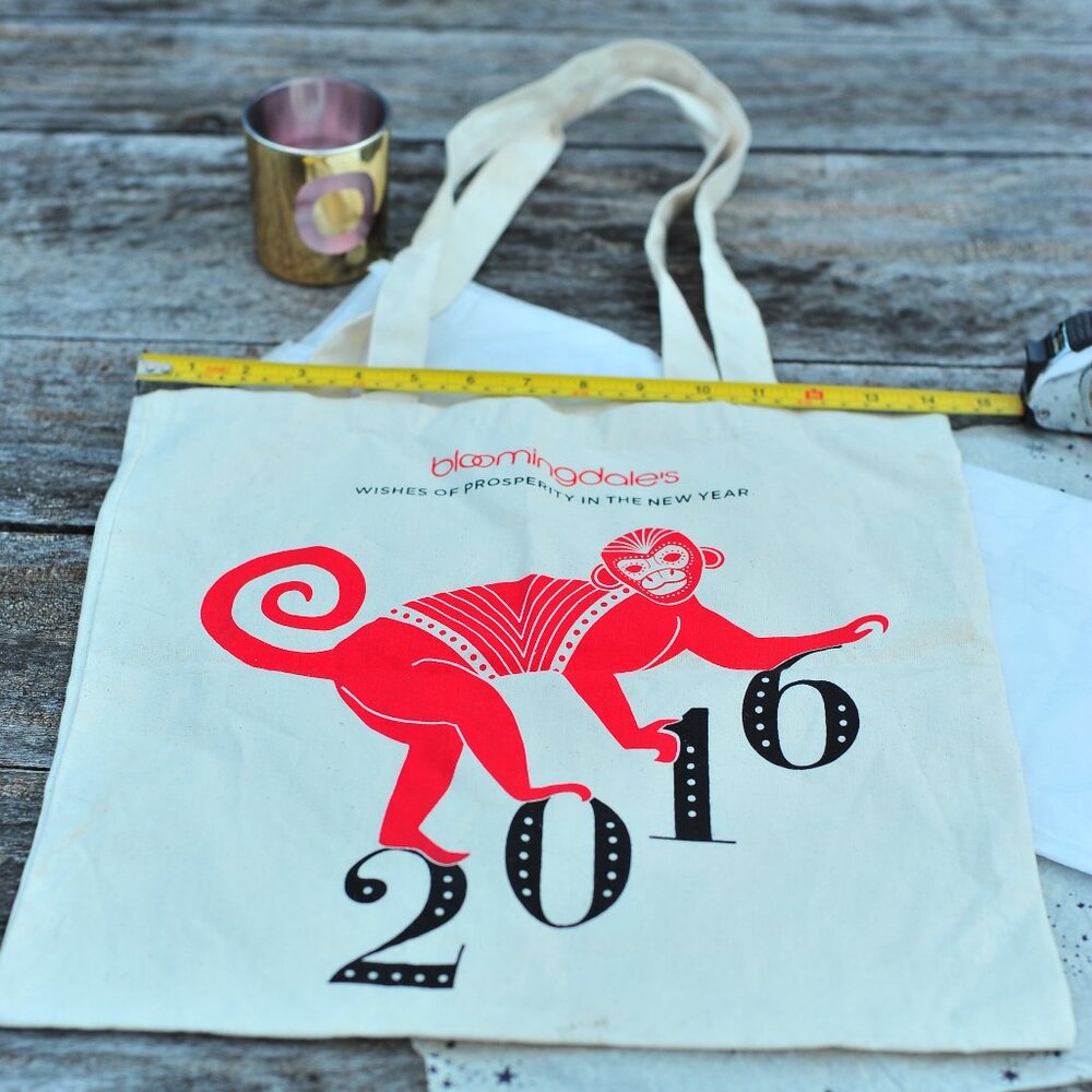 2pcs Bloomingdale's NYC Year of Monkey 2016 Linen Canvas Shopping Bag